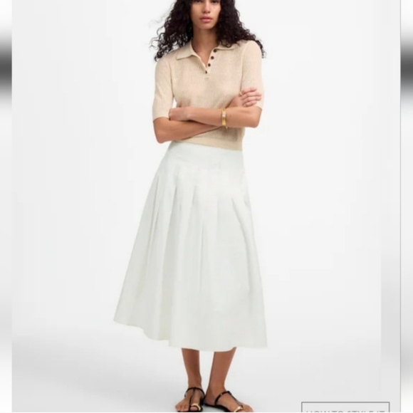 Madewell Dresses & Skirts - Madewell Pleated Midi Skirt in 100% Cotton Poplin NV576 White Size 6 NWT